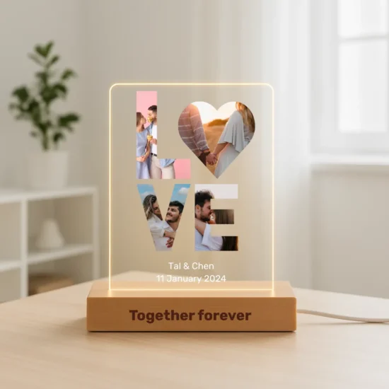 Personalized Gift - "LOVE" Night Light with 4 Photos