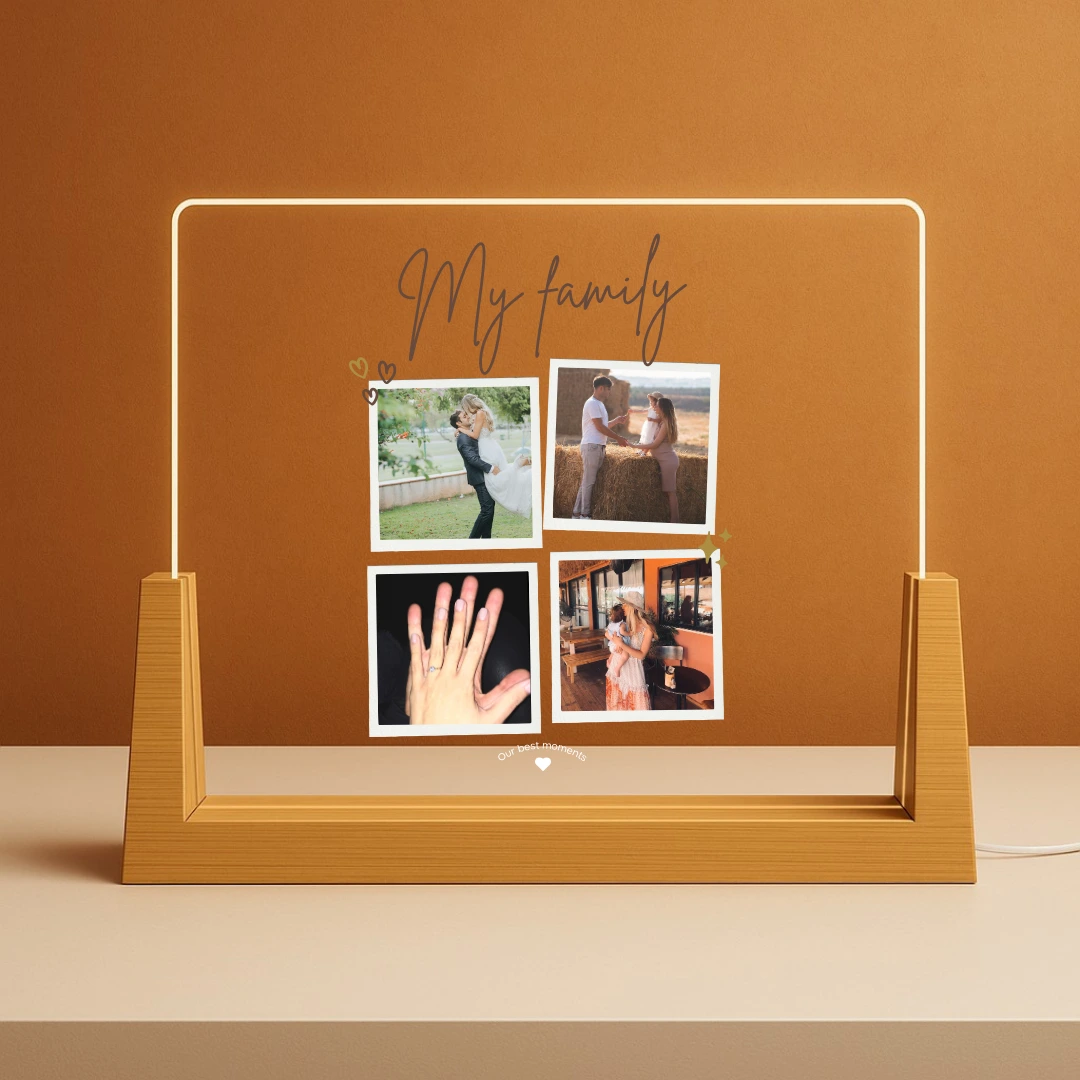 Familielamp met 4 foto's - Gepersonaliseerd cadeau met aangepaste afbeeldingen