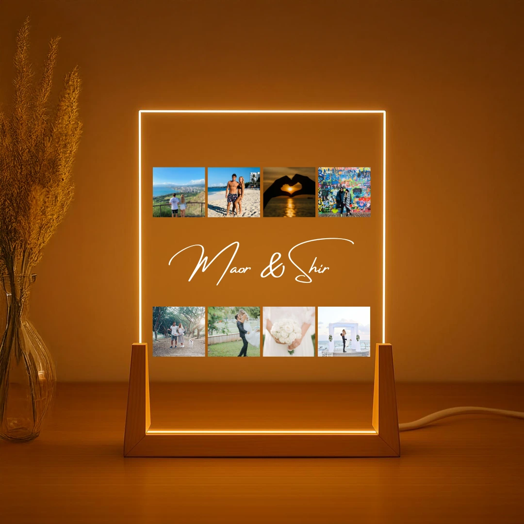 Personalized Home Decor Gift - Custom Lamp with 8 Photos and Names