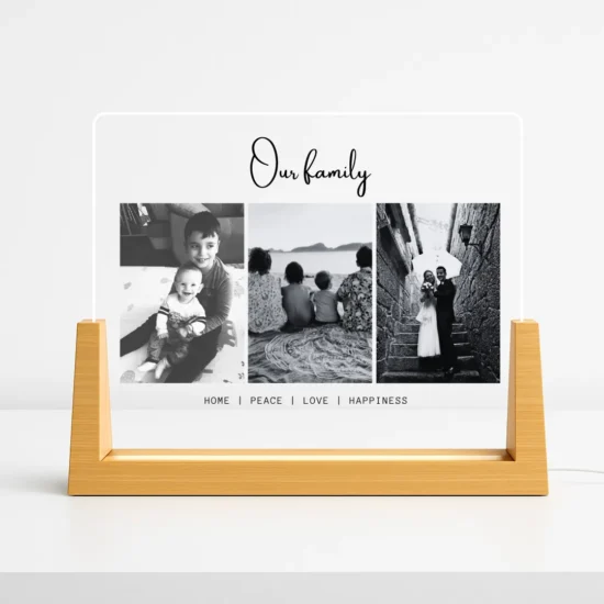 Personalized Home Gift – Family Lamp with 3 Photos and Custom Quote