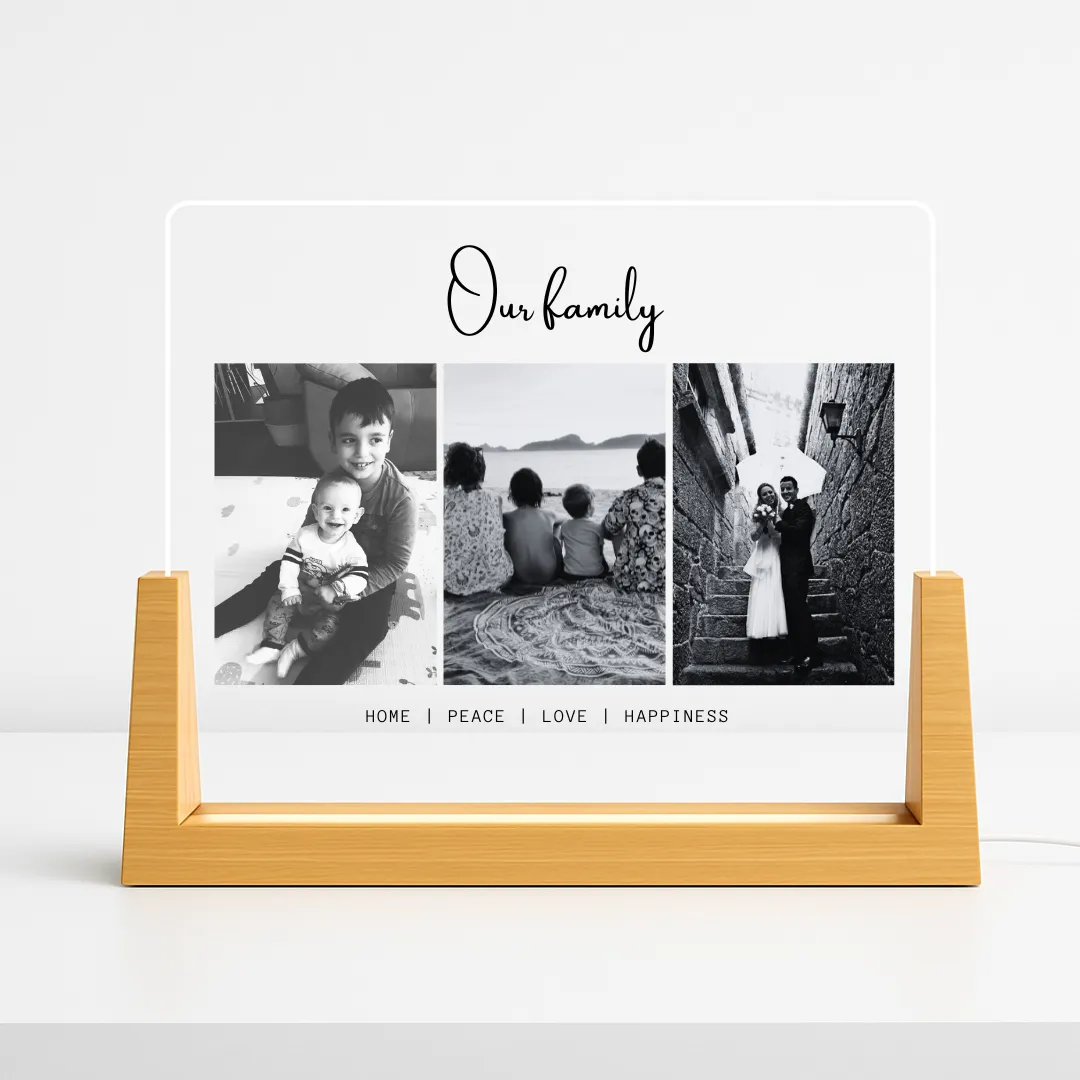 Regalo Personalizzato per la Casa – Lampada Famiglia con 3 Foto e Frase Personalizzata