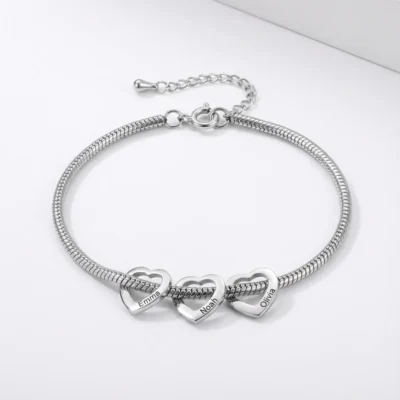 Personalized Name Heart Bracelet for Women – Engraved Charm Bracelet Gift