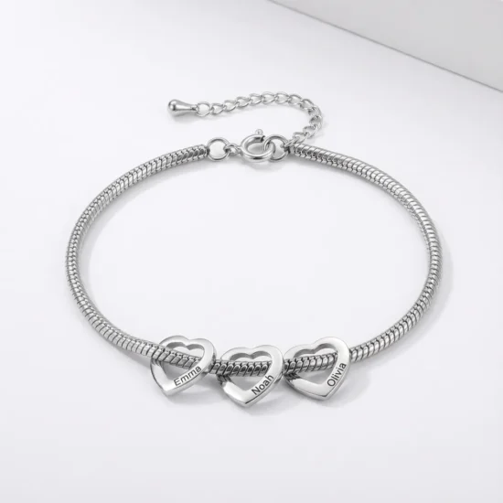 Personalized Name Heart Bracelet for Women – Engraved Charm Bracelet Gift