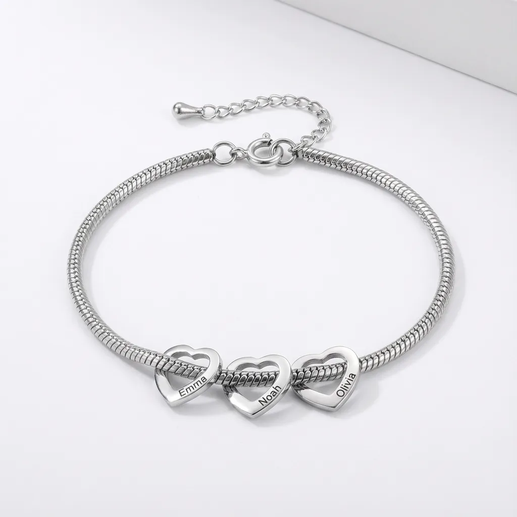 Personalized Name Heart Bracelet for Women – Engraved Charm Bracelet Gift – Bild 3
