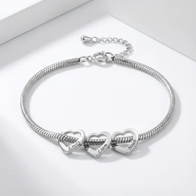 Personalized Name Heart Bracelet for Women – Engraved Charm Bracelet Gift