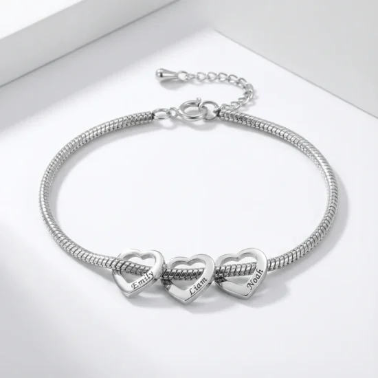 Personalized Name Heart Bracelet for Women – Engraved Charm Bracelet Gift