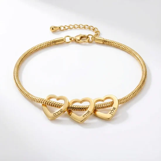 Personalized Name Heart Bracelet for Women – Engraved Charm Bracelet Gift