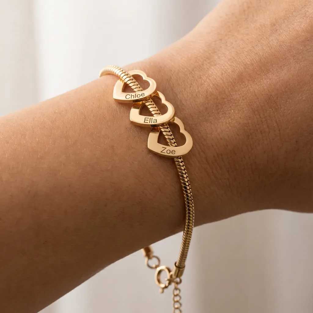 Personalized Name Heart Bracelet for Women – Engraved Charm Bracelet Gift – Bild 2