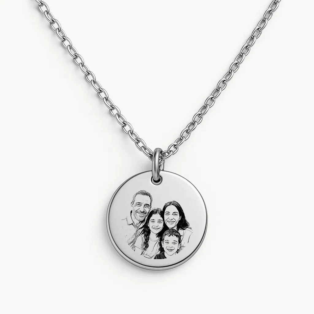 Silver Women's Necklace with Custom Engraved Photo