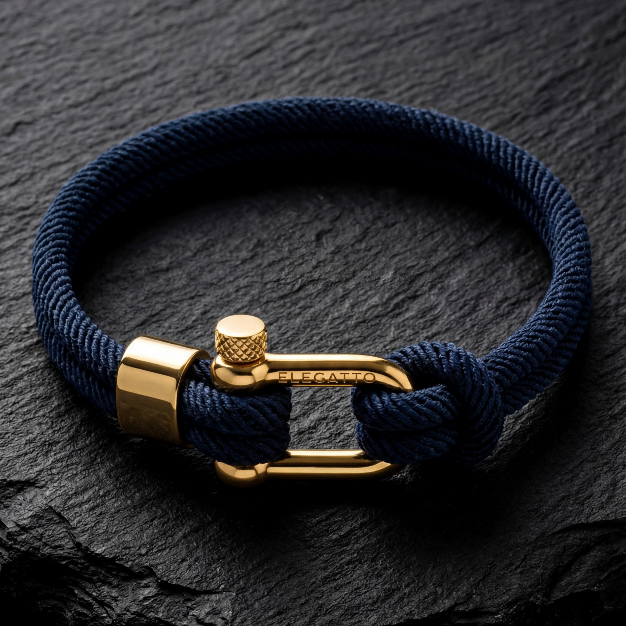 Gold Clasp Screw Shackle Nautical Rope Bracelet — Navy - obrazek 3