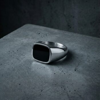 Onyx Inlay Stainless Steel Signet Ring