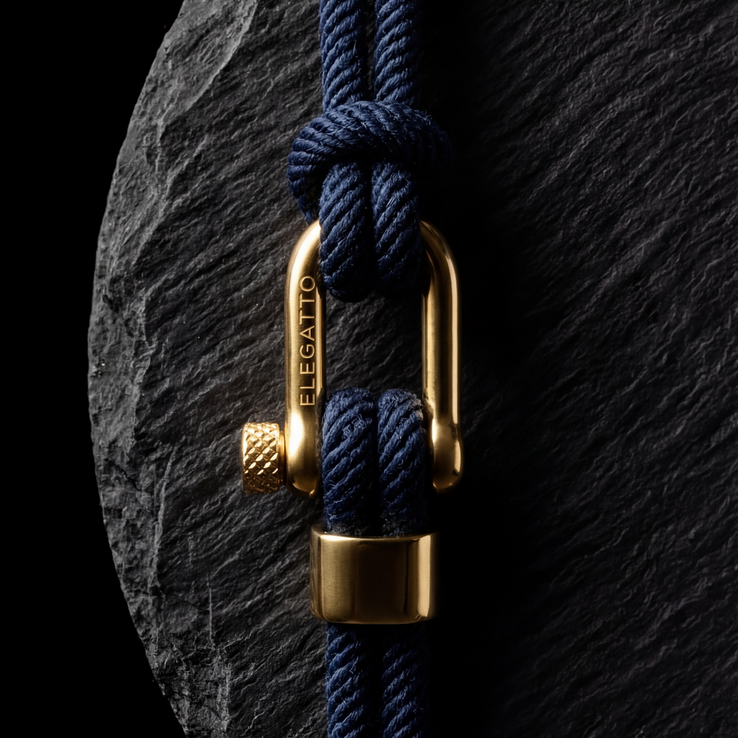Gold Clasp Screw Shackle Nautical Rope Bracelet — Navy - obrazek 4