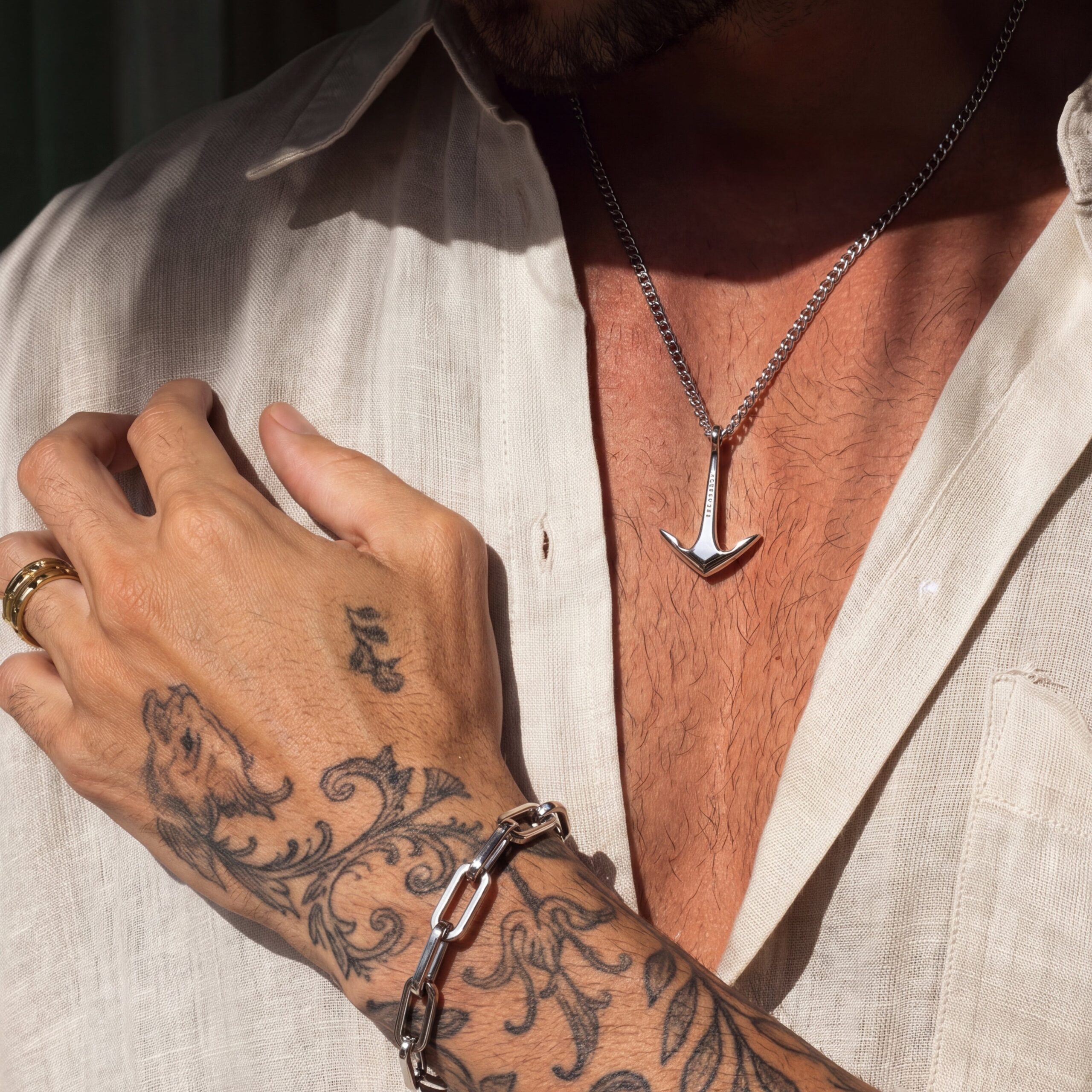 Anchor Pendant Necklace — Silver - Image 3