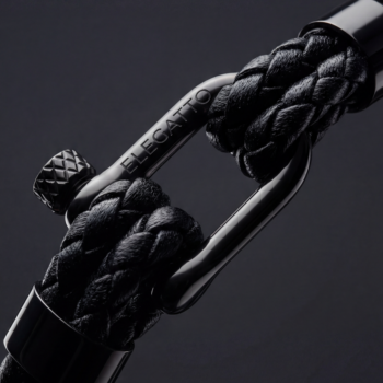 Black Crimps Screw Shackle Braided Leather Bracelet — Black
