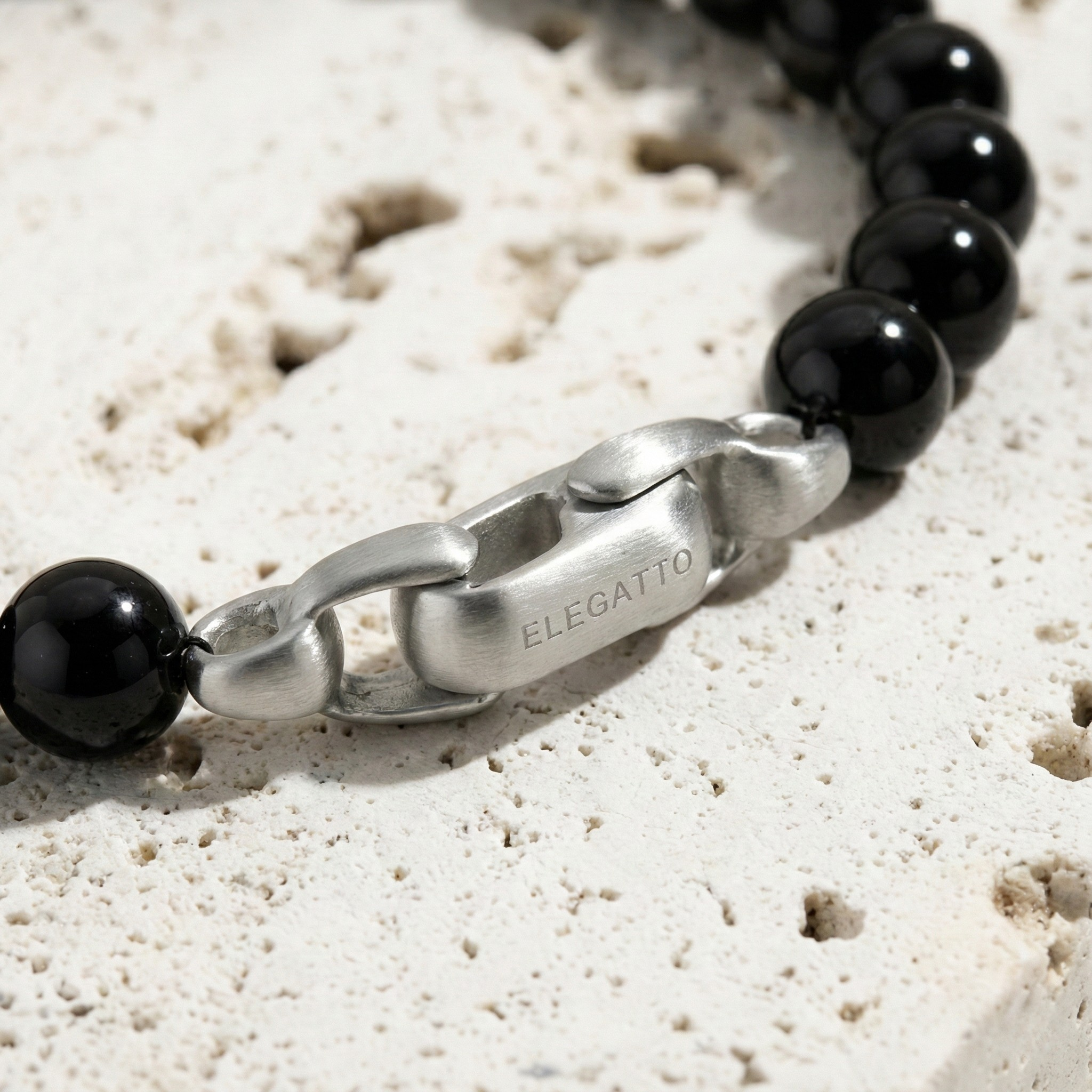 Beaded Stone Bracelet — Black Agate - immagine 4