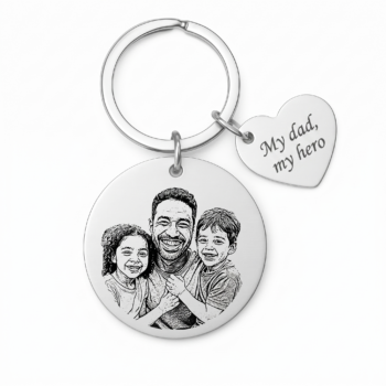 Dad Gift — Keychain with Custom Portrait Illustration & Heart Dedication