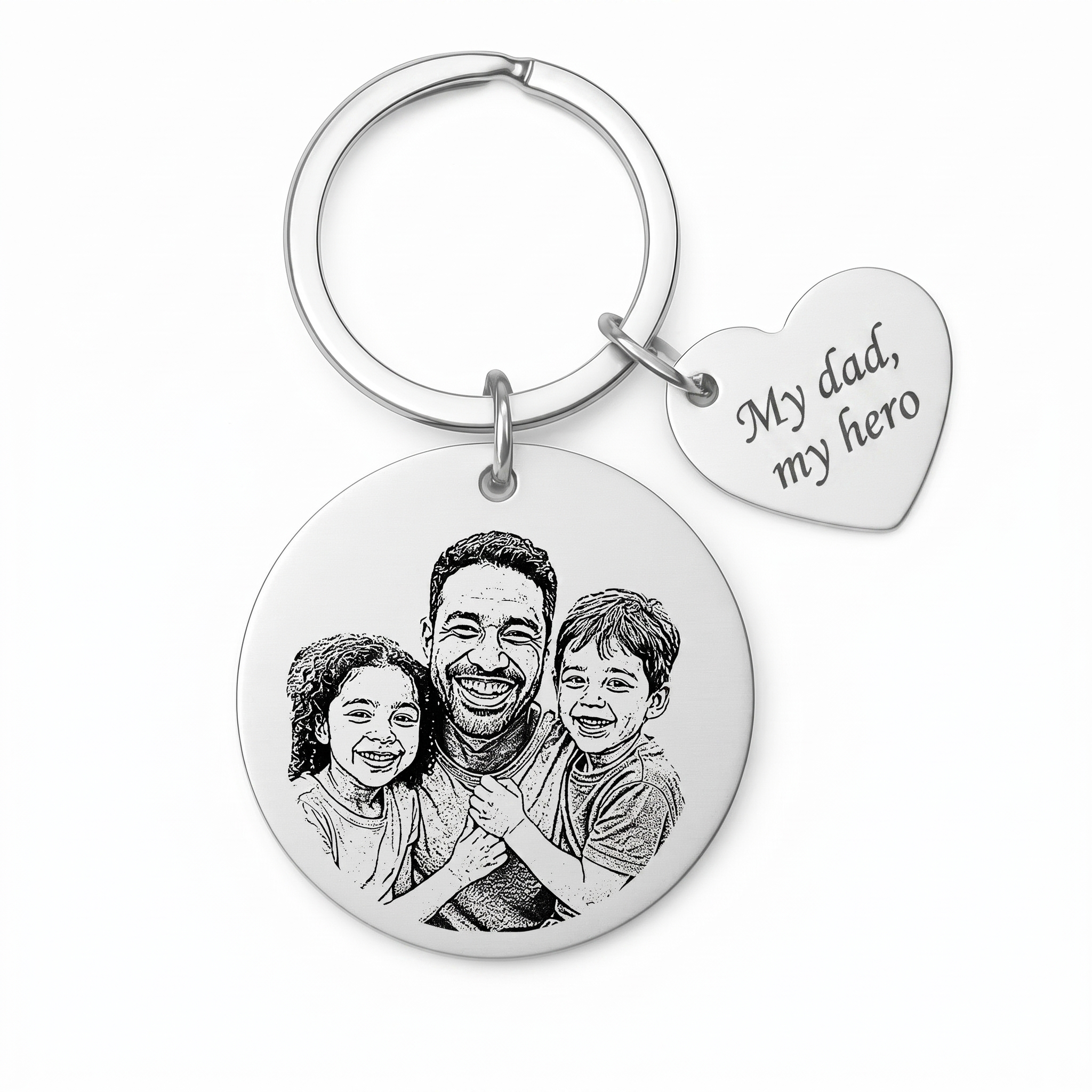 Dad Gift — Keychain with Custom Portrait Illustration & Heart Dedication
