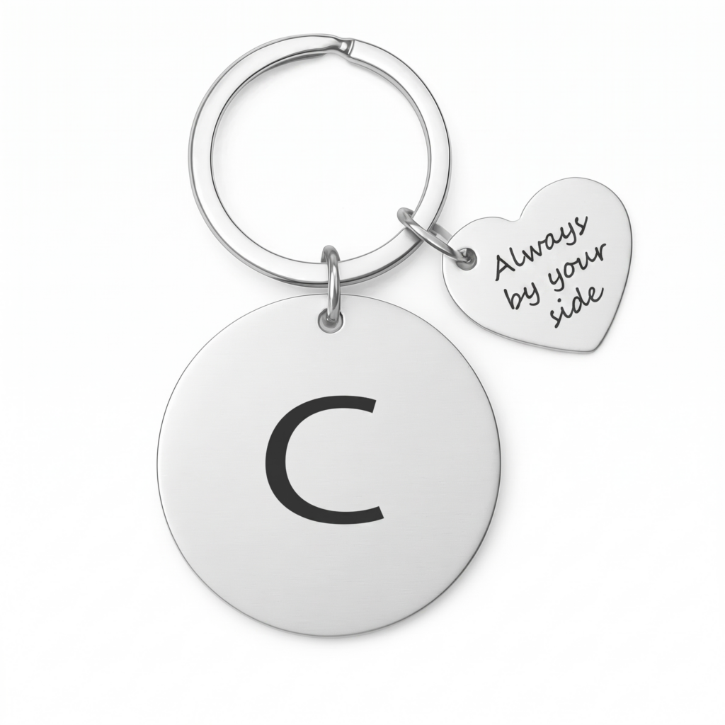 Initial Letter Keychain + Heart Charm Dedication