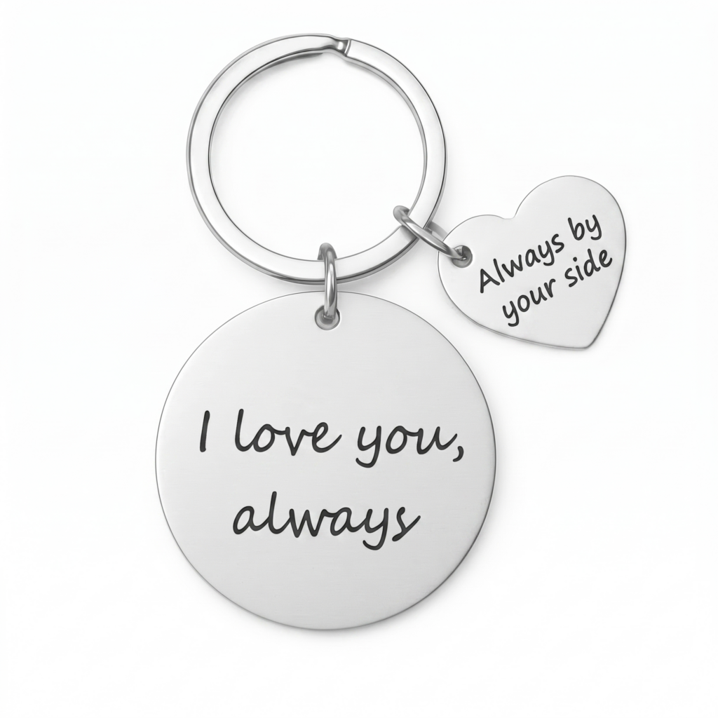 Keychain Engraved in Your Own Handwriting with Heart Charm