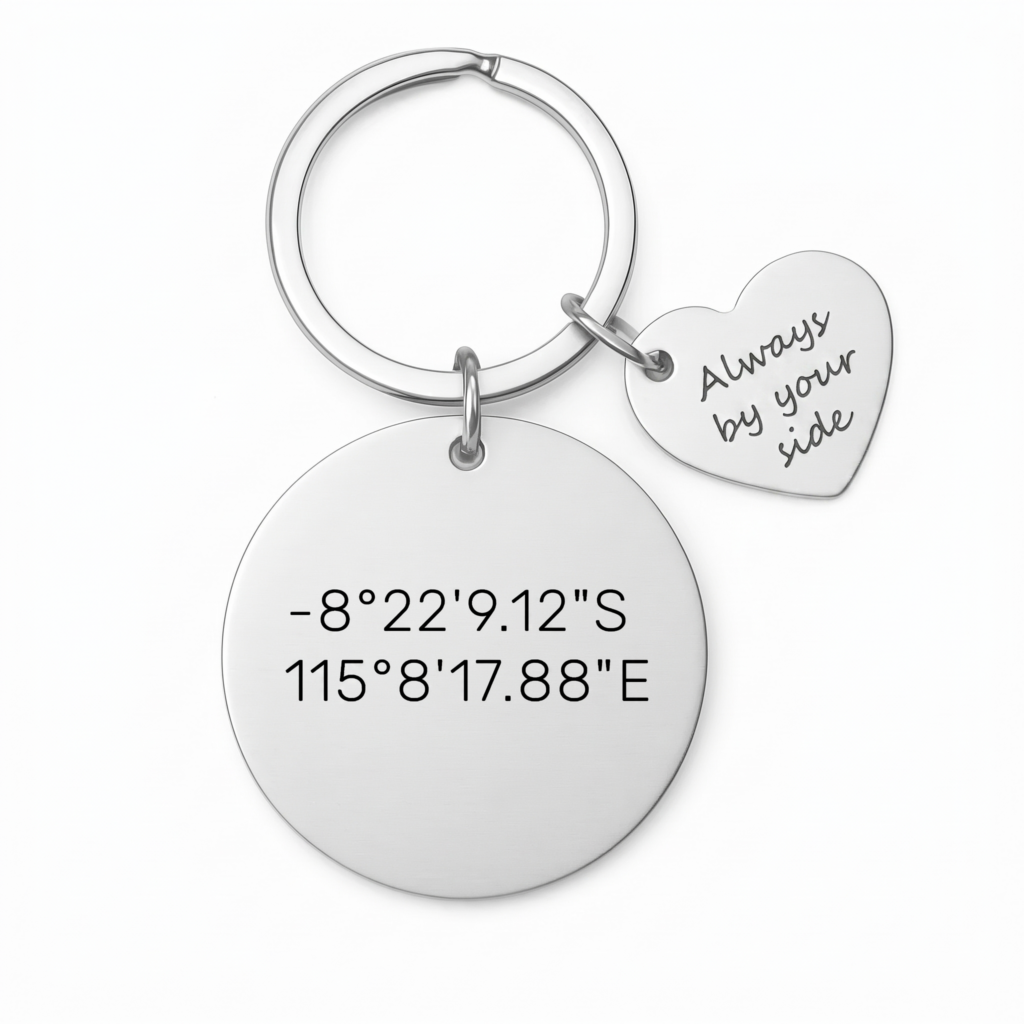 Keychain Engraved with a Special Location & Heart Dedication