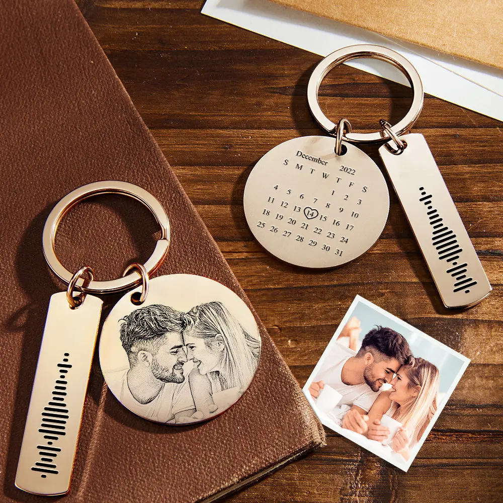 Large Keychain with Photo, Date & Scannable Spotify Code - Image 2