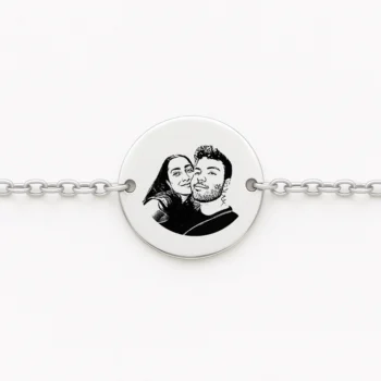 Delicate Round Engraved Bangle for Women with Illustrated Photo & Dedication