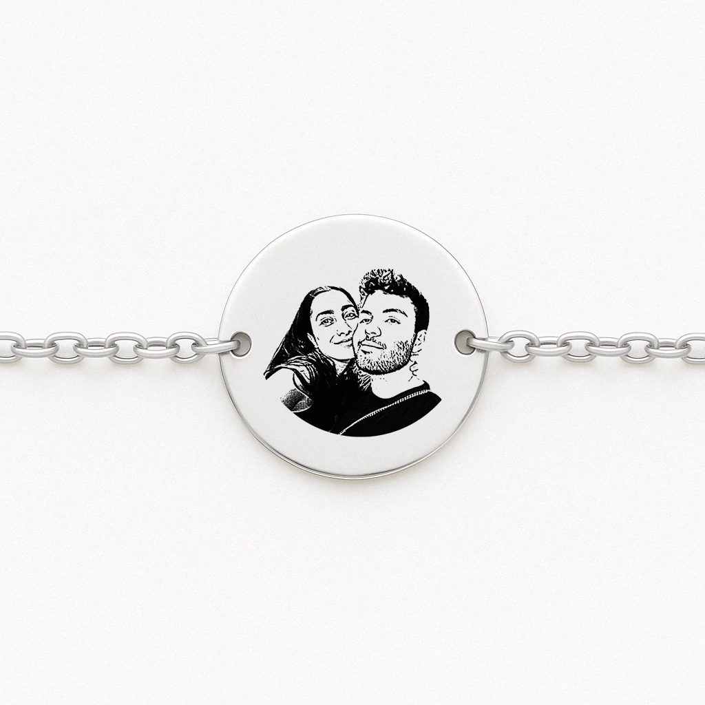 Delicate Round Engraved Bangle for Women with Illustrated Photo & Dedication – Image 3