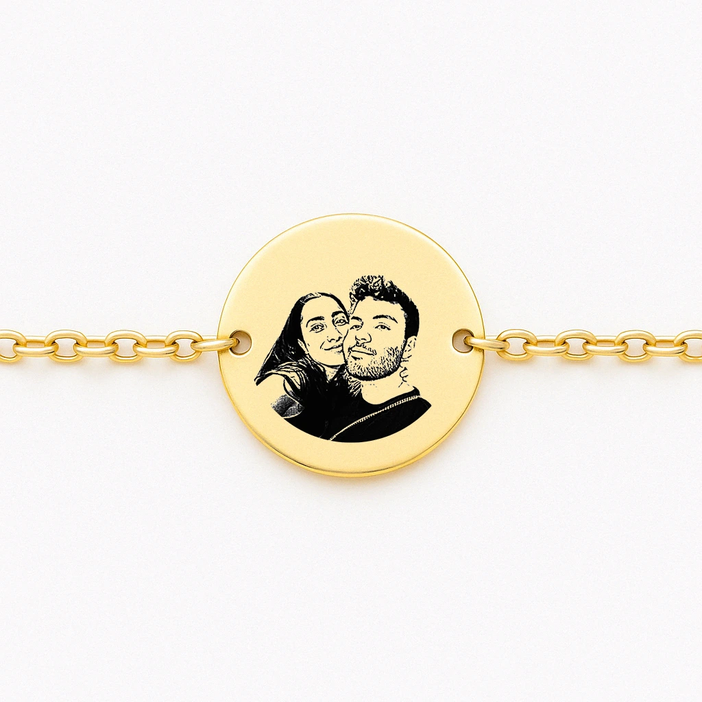 Delicate Round Engraved Bangle for Women with Illustrated Photo & Dedication – Image 4