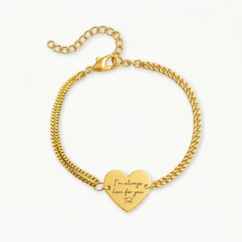 Bracelet Délicat Gravé Cœur avec Dédicace Manuscrite