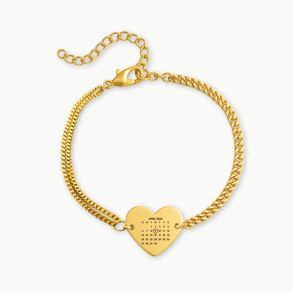 Delicate Heart Engraved Bracelet with Your Special Date Engraved