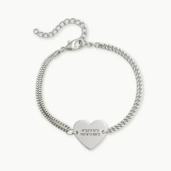 Delicate Heart Engraved Bracelet with a Special Place's Coordinates