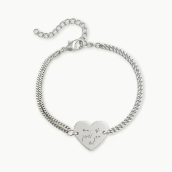 Delicate Heart Engraved Bracelet with Handwritten Dedication
