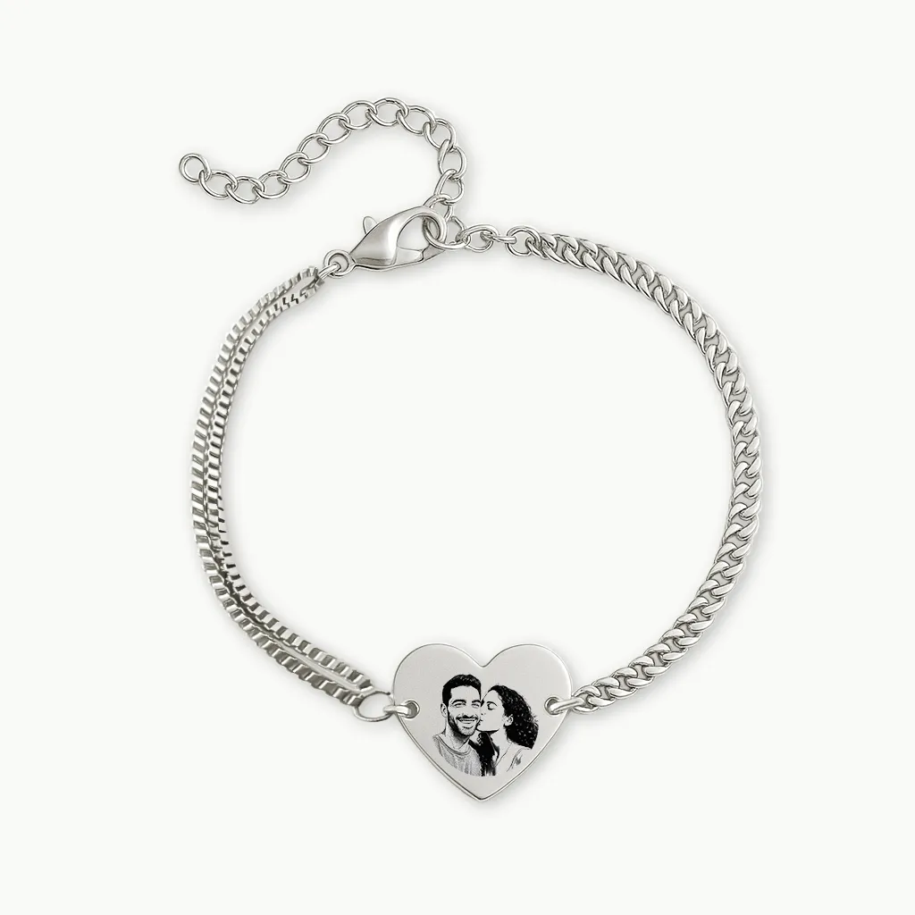 Delicate Heart Engraved Bracelet for Women with Your Photo as an Engraved Illustration