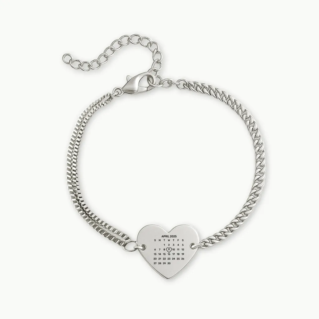 Delicate Heart Engraved Bracelet with Your Special Date Engraved – Bild 2
