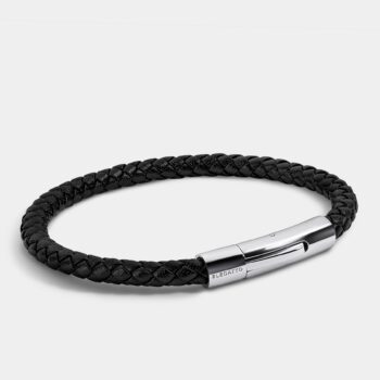 Full-Grain Anchor Clasp Braided Leather Bracelet