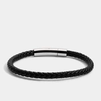 Full-Grain Anchor Clasp Braided Leather Bracelet