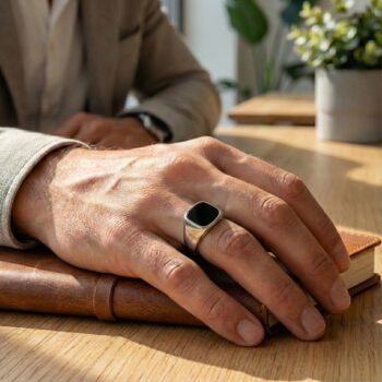 Onyx Inlay Stainless Steel Signet Ring