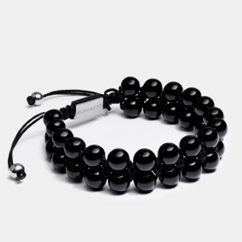 Double Row Beaded Stone Bracelet — Black