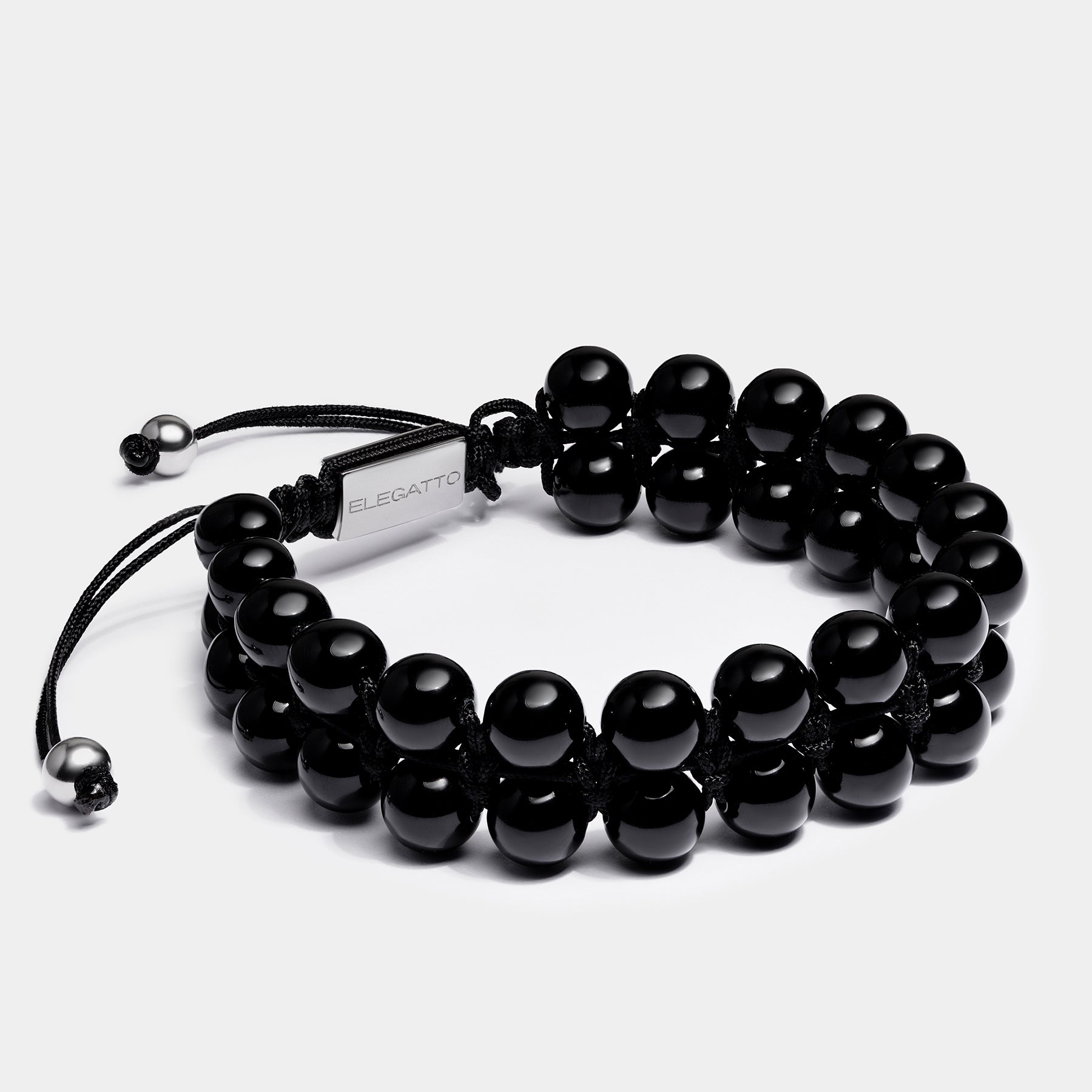 Double Row Beaded Stone Bracelet — Black - Imagen 2