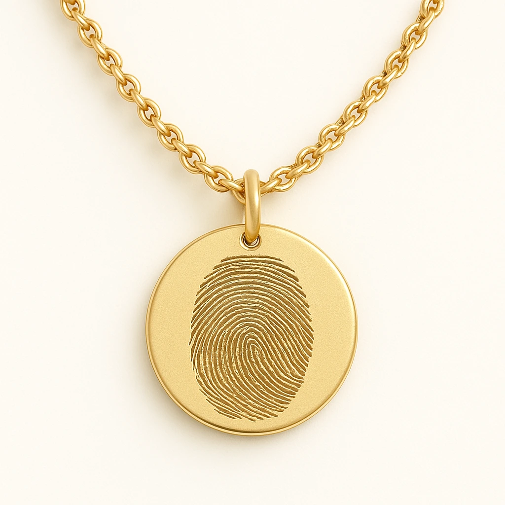 Round Pendant Necklace with Fingerprint Engraving - Image 3