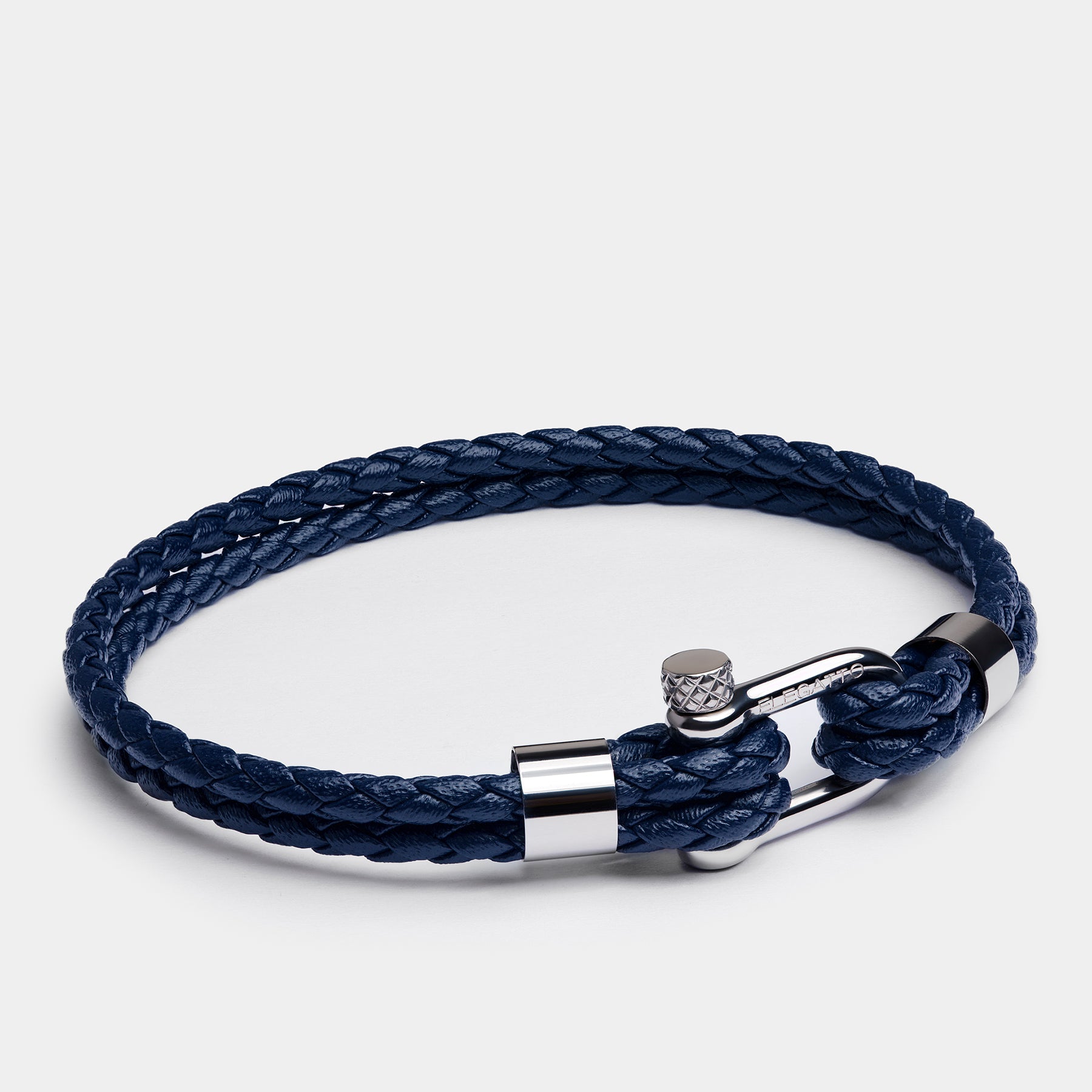 Screw Shackle Braided Leather Bracelet — Navy – Image 2