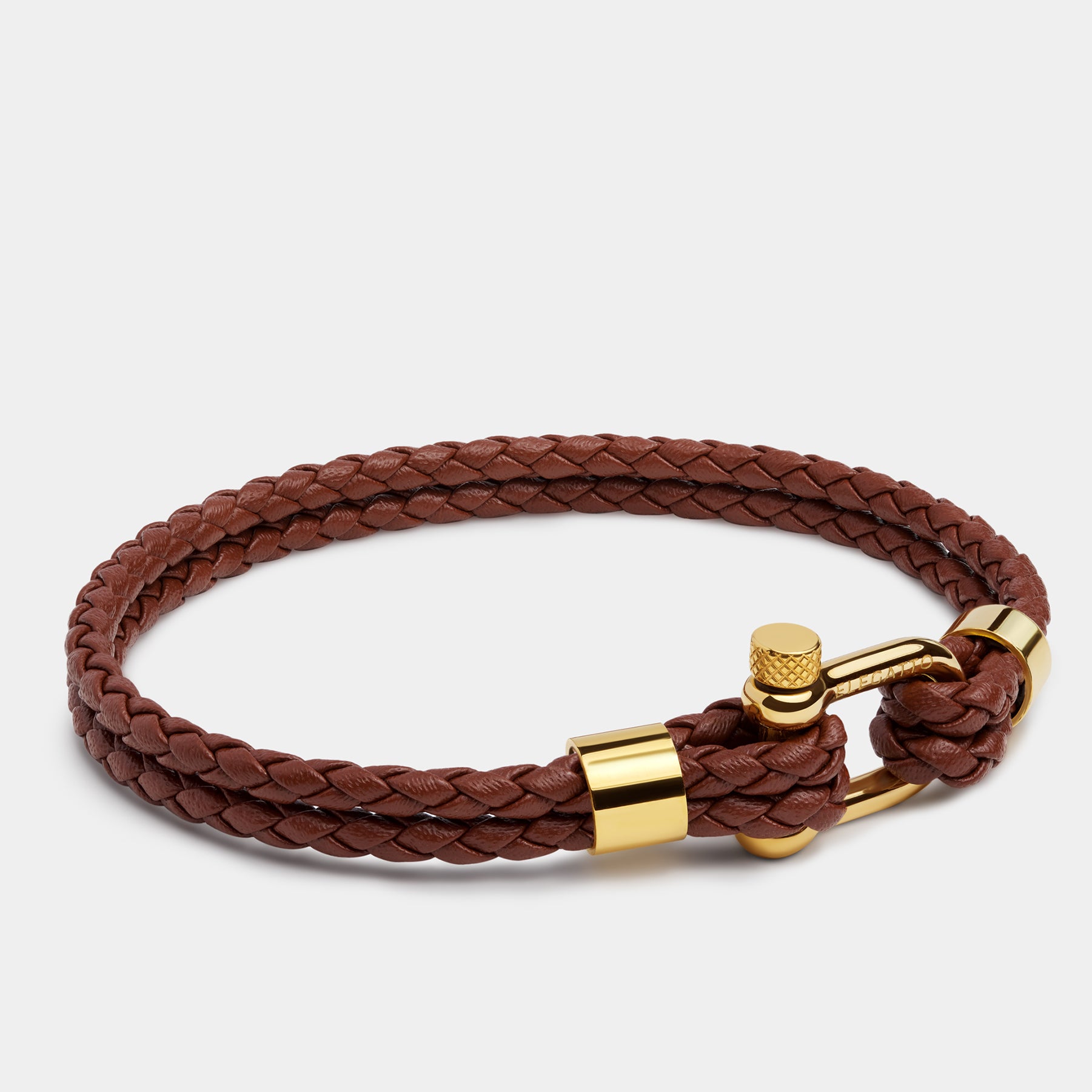 Screw Shackle Braided Leather Bracelet — Brown – Bild 2