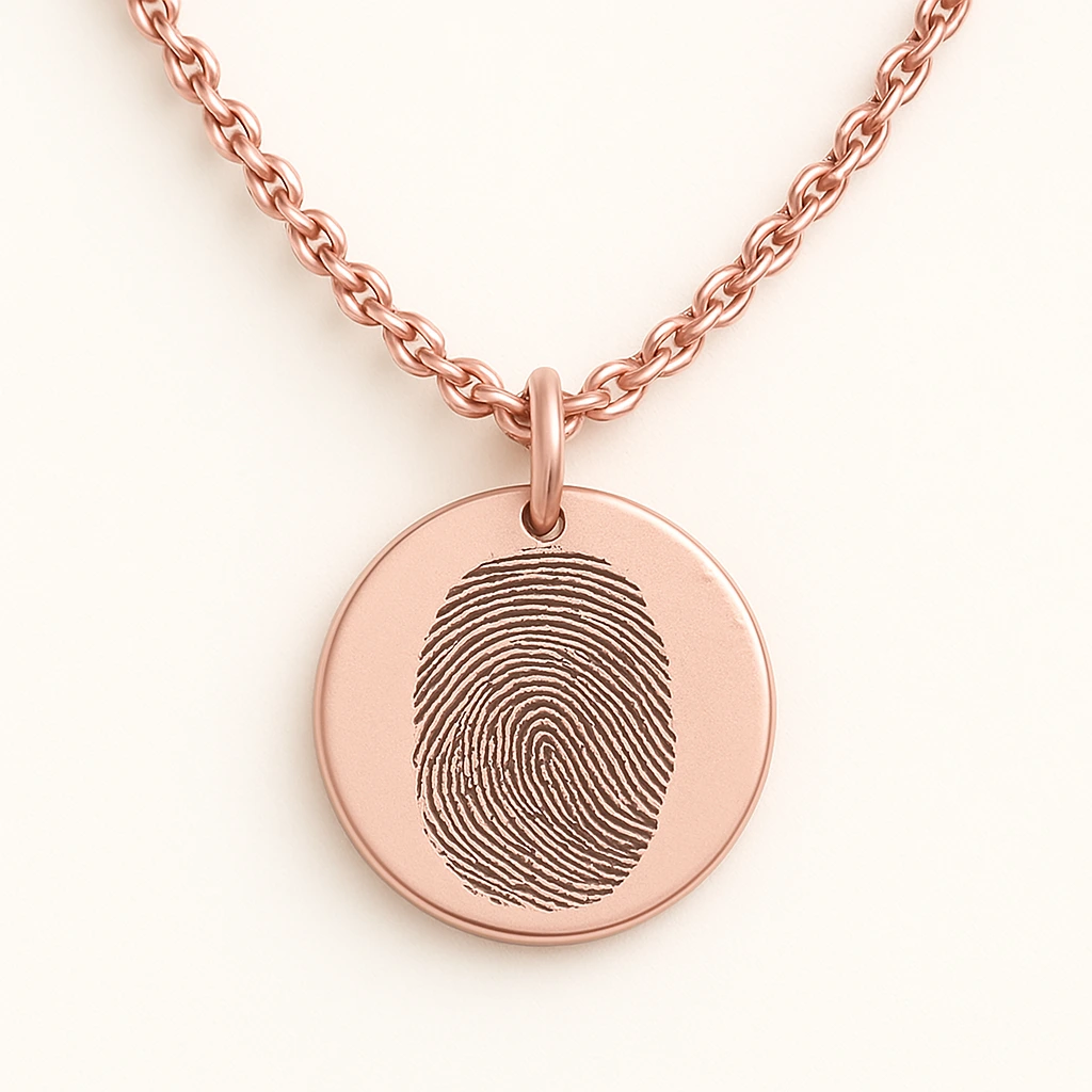 Round Pendant Necklace with Fingerprint Engraving - Image 2