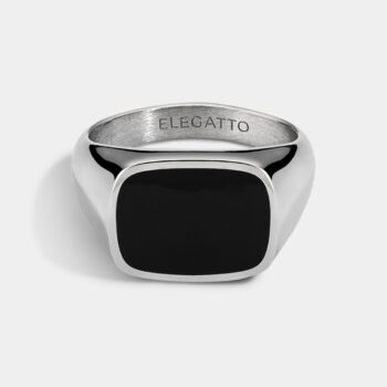 Onyx Inlay Stainless Steel Signet Ring