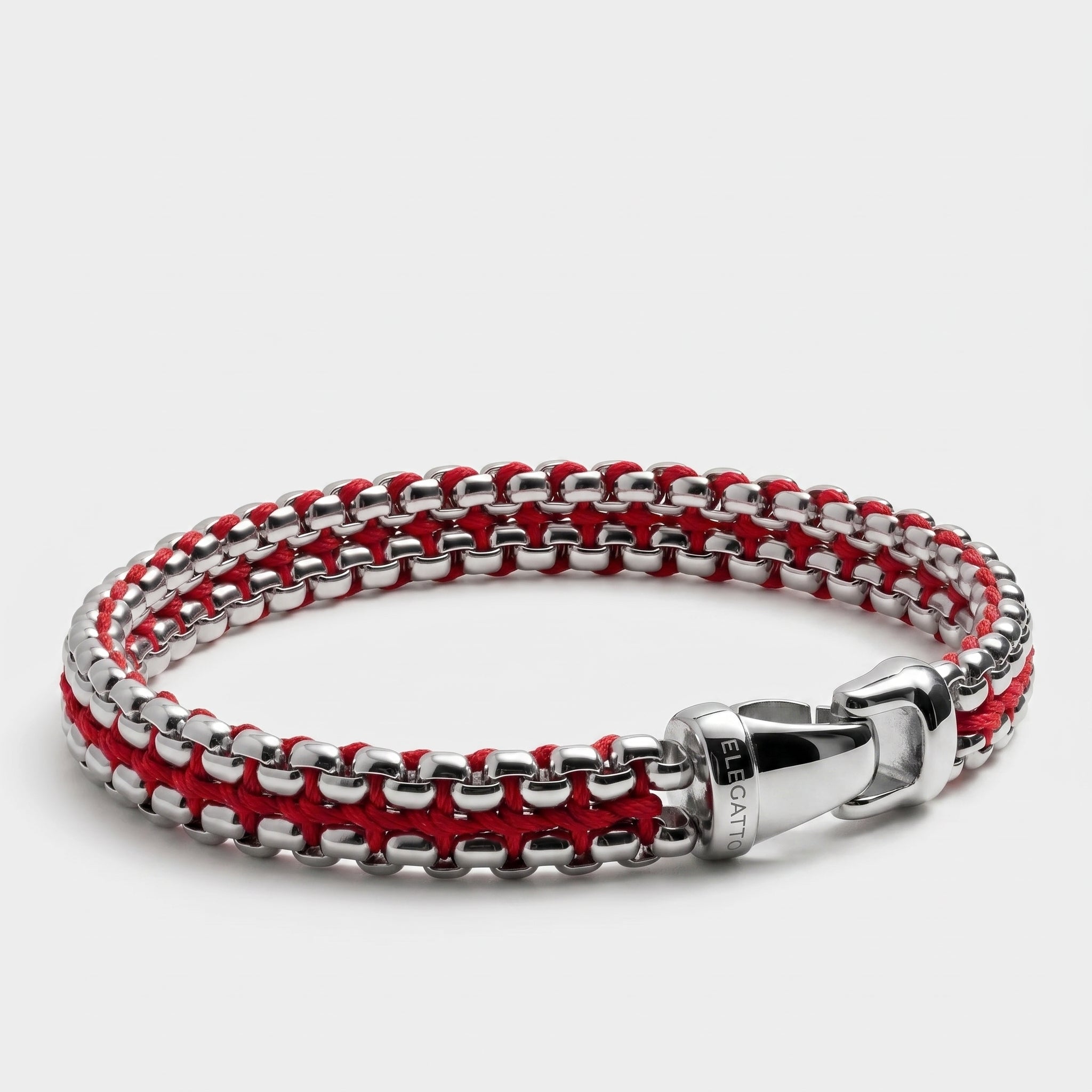 Woven Stainless Steel Chain Bracelet — Red - obrazek 2