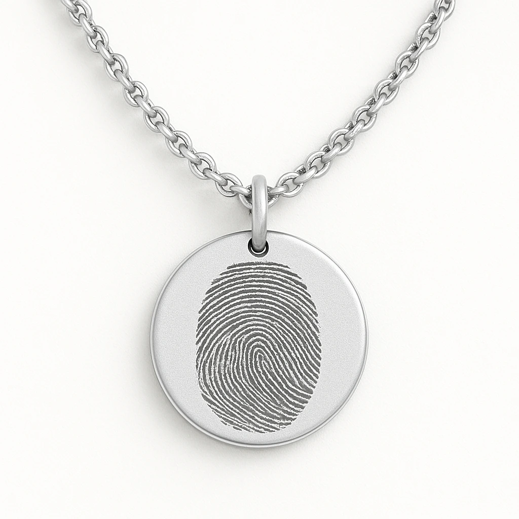 Round Pendant Necklace with Fingerprint Engraving