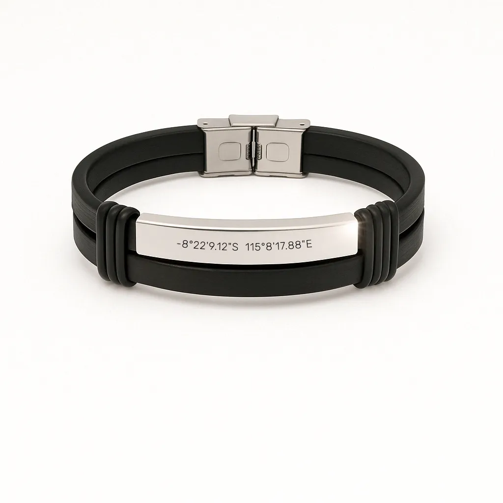 Men's Silver Bracelet — Luxury Gift with Your Place's Coordinates