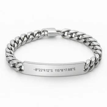 Men's Silver Bracelet with Location Coordinates