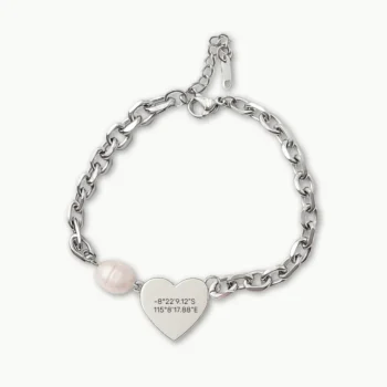 Delicate Heart Engraved Bracelet with Location Coordinates