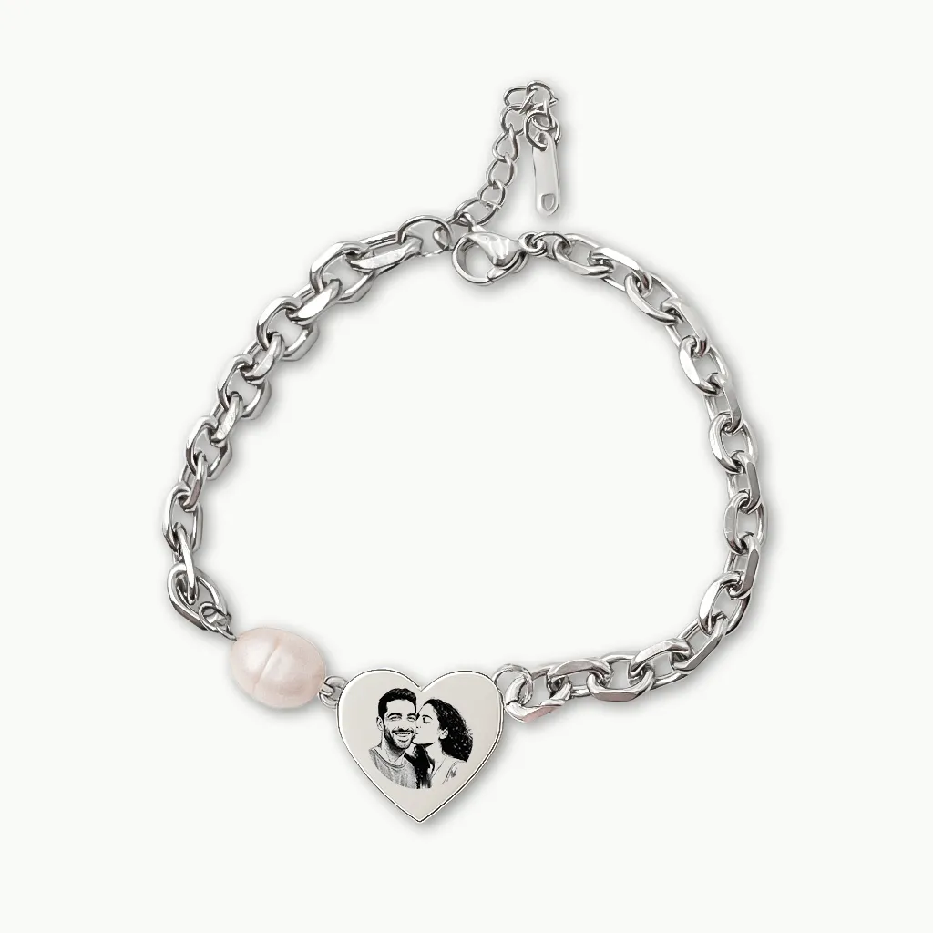 Delicate Heart Engraved Bracelet with Custom Illustration Engraving